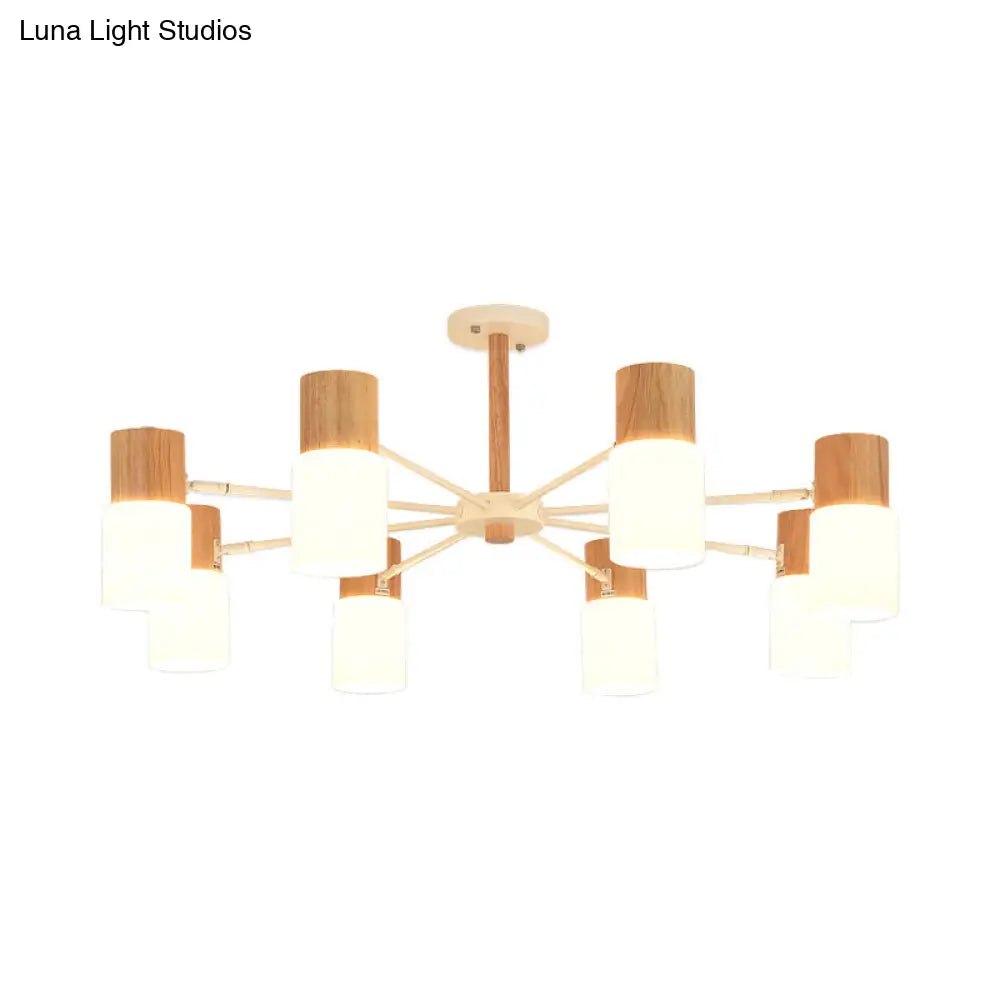 Chinese Wooden Semi - Flush Light With 5/8 Bulbs - Beige For Living Room Ceiling