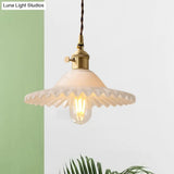 Chloe - Scalloped Pendant Light: Industrial Brass & White Glass