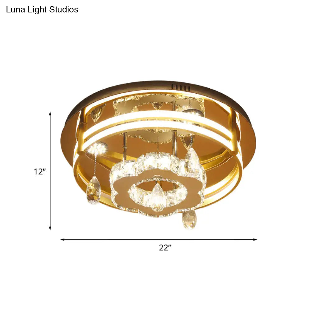 Chrome Blossom Led Crystal Flushmount Ceiling Light For Simple Bedroom Elegance