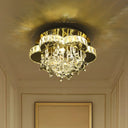 Chrome Blossom Modernist Led Semi Flush Ceiling Lamp With Crystal Shade