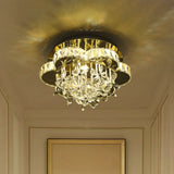Chrome Blossom Modernist Led Semi Flush Ceiling Lamp With Crystal Shade