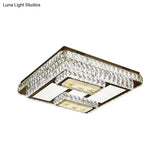 Chrome Ceiling Mounted Crystal Led Flush Lamp With Lotus Pattern
