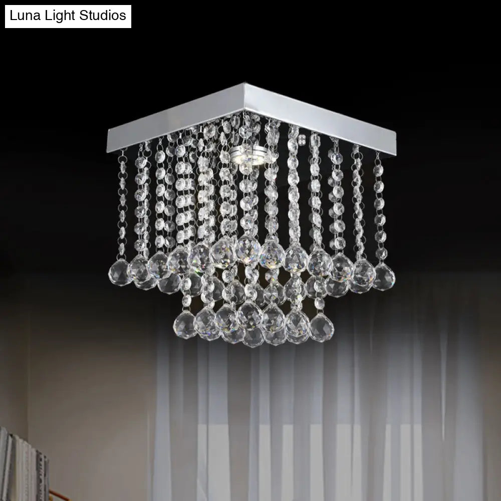Chrome Crystal Flush Mount Ceiling Light Fixture With Cascading Balls