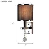 Chrome Cylinder Wall Sconce With Crystal Accent - Perfect For Bedroom Lighting