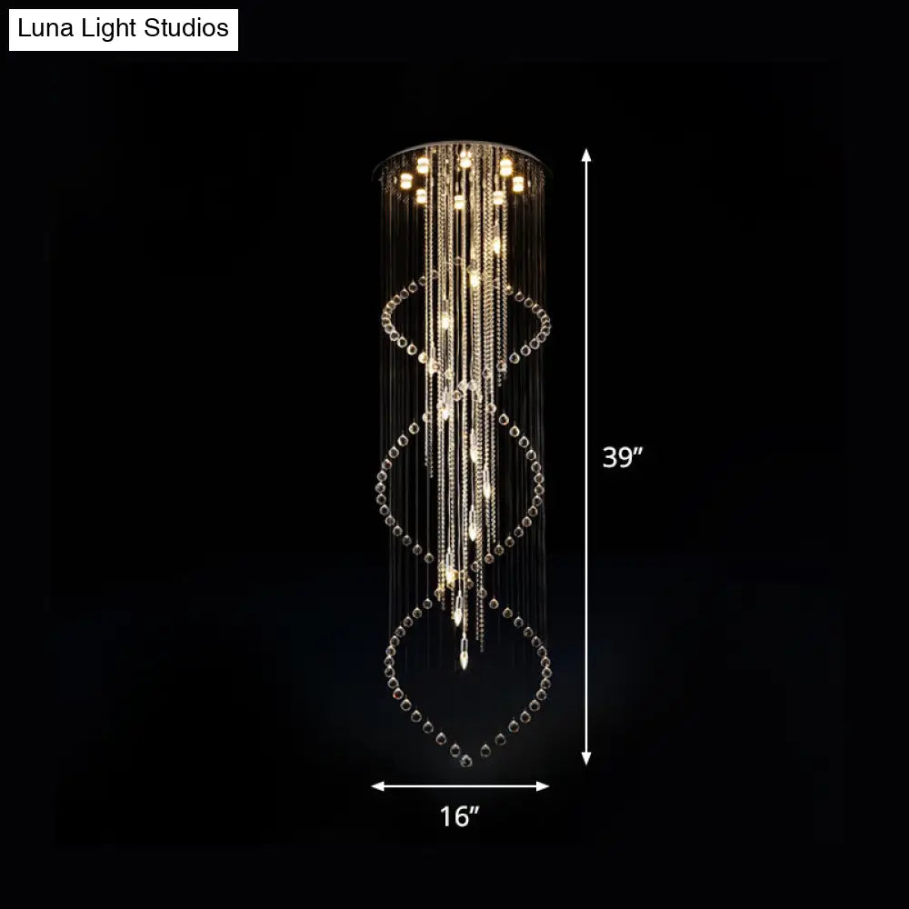 Chrome Finish Crystal Bead Spiral Waterfall Flush Mount Lamp - 5 - Head Stairway Fixture