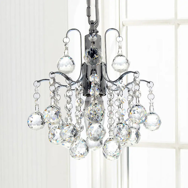 Chrome Finished Crystal Ball Curved Arm Chandelier With Bare Bulbs