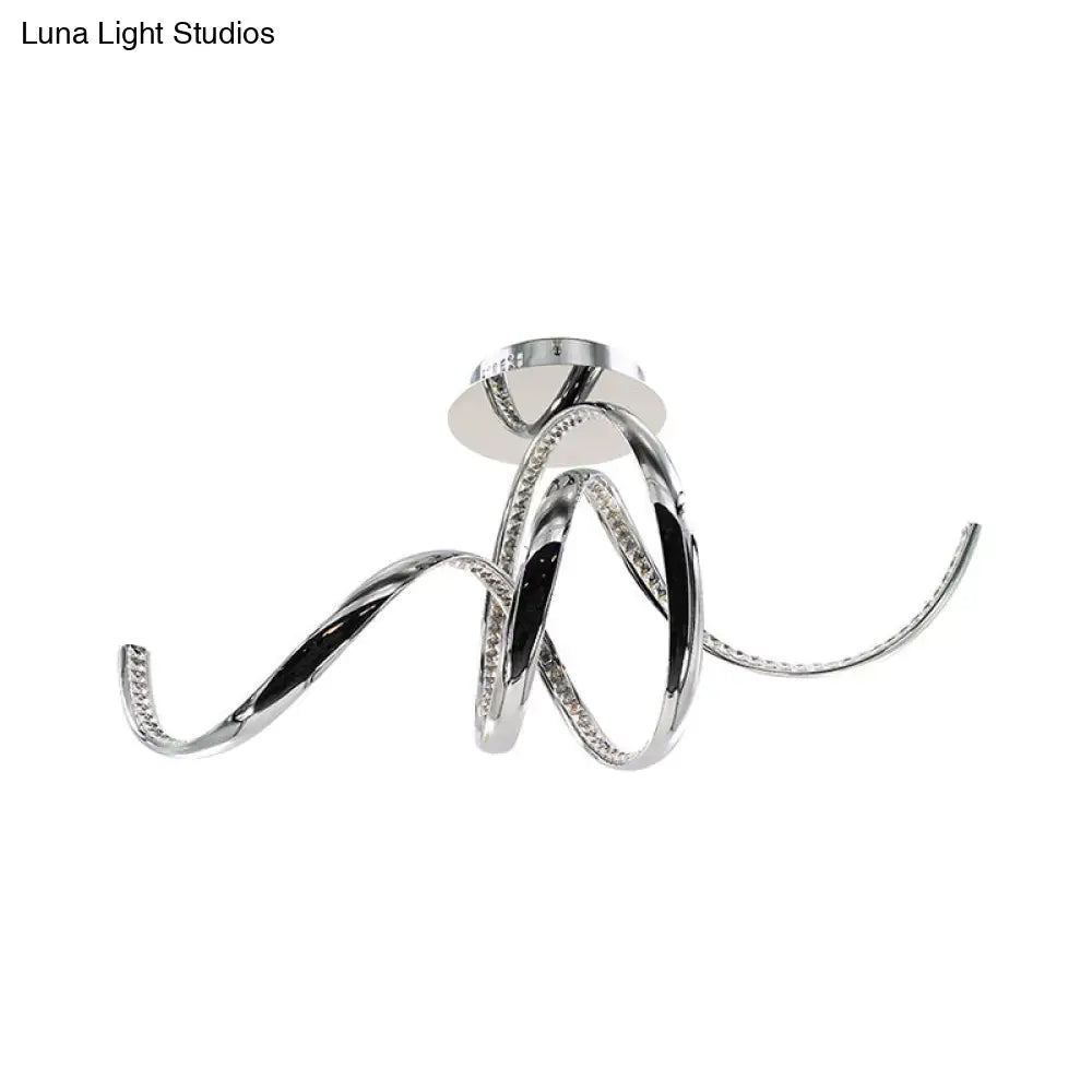 Chrome Led Ceiling Fixture With Crystal Twist Design And Dual Lighting (Warm/White)