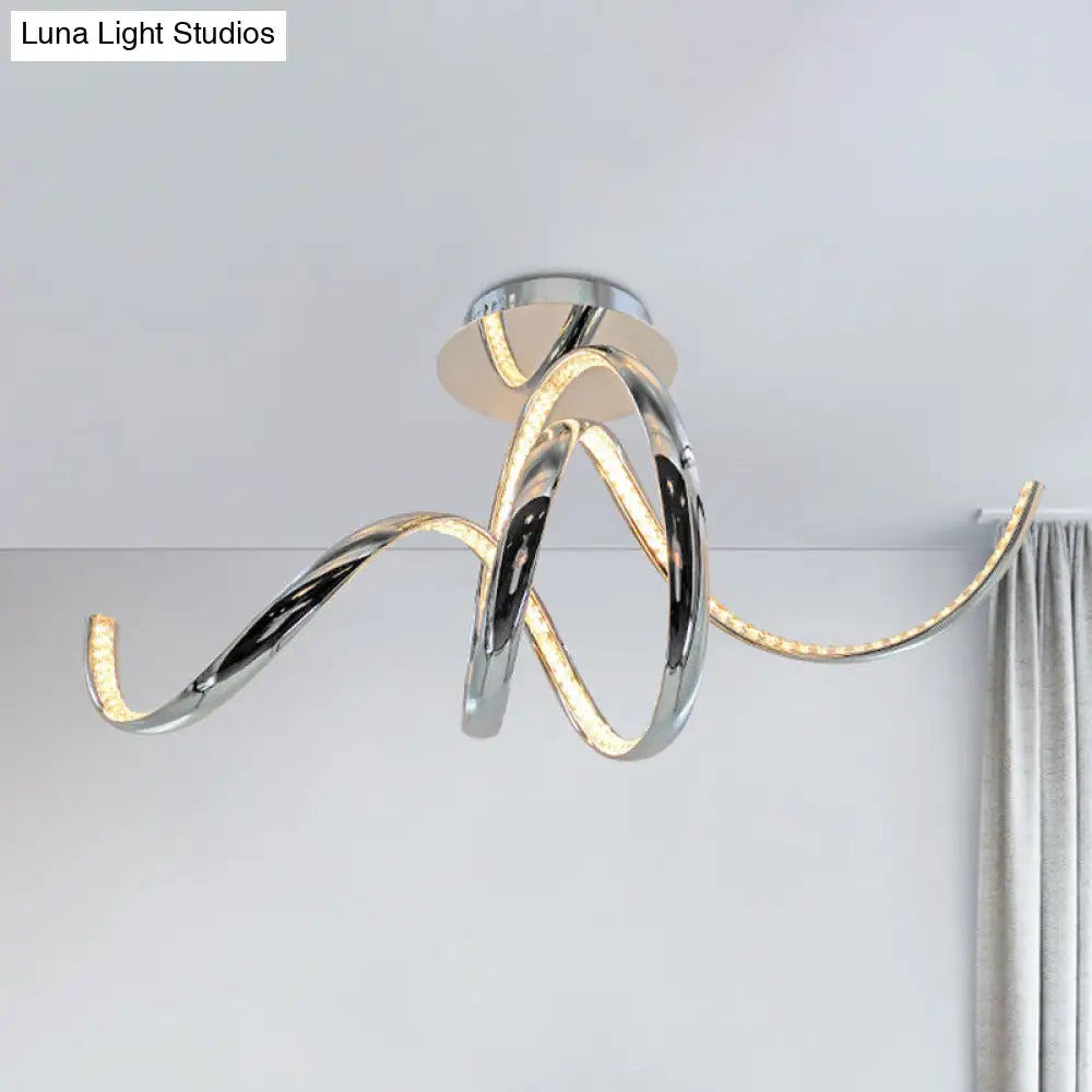 Chrome Led Ceiling Fixture With Crystal Twist Design And Dual Lighting (Warm/White)