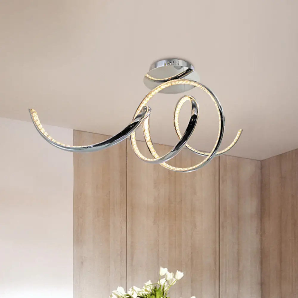 Chrome Led Ceiling Fixture With Crystal Twist Design And Dual Lighting (Warm/White) / Warm