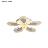 Chrome Led Floral Petal Ceiling Flush Light With Crystal Droplet