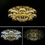 Chrome Led Flower Ceiling Light: Modern Clear Crystal Flush Fixture For Living Room / 39.5’