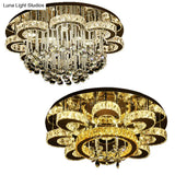 Chrome Led Flower Ceiling Light: Modern Clear Crystal Flush Fixture For Living Room