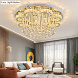 Chrome Led Flower Ceiling Light: Modern Clear Crystal Flush Fixture For Living Room