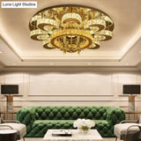 Chrome Led Flower Ceiling Light: Modern Clear Crystal Flush Fixture For Living Room