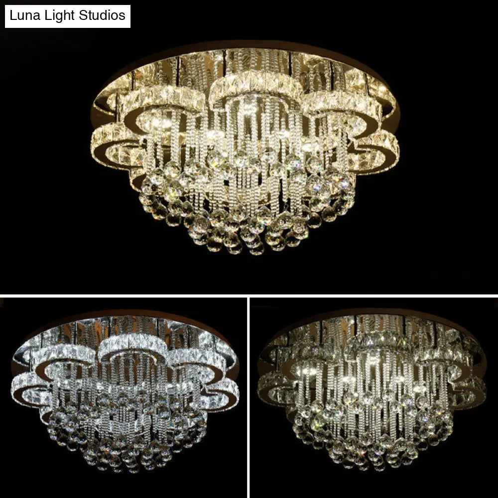 Chrome Led Flower Ceiling Light: Modern Clear Crystal Flush Fixture For Living Room