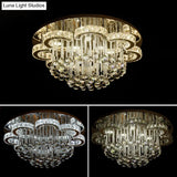 Chrome Led Flower Ceiling Light: Modern Clear Crystal Flush Fixture For Living Room
