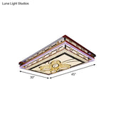 Chrome Led Flush Mount Crystal Rectangle Ceiling Fixture With Flower Design