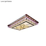 Chrome Led Flush Mount Crystal Rectangle Ceiling Fixture With Flower Design