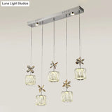 Chrome Led Multi Light Pendant With Faceted Crystal And Modern Cylinder Design For Dining Room -