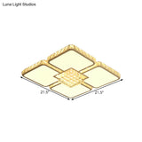 Chrome Square Led Flush Mount Ceiling Light With Crystal Shade In Warm/White
