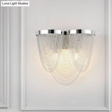 Chrome Wall Sconce Light With Metal Chain Shade - Postmodern Design 2 Lights Ideal For Bedroom