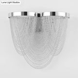 Chrome Wall Sconce Light With Metal Chain Shade - Postmodern Design 2 Lights Ideal For Bedroom