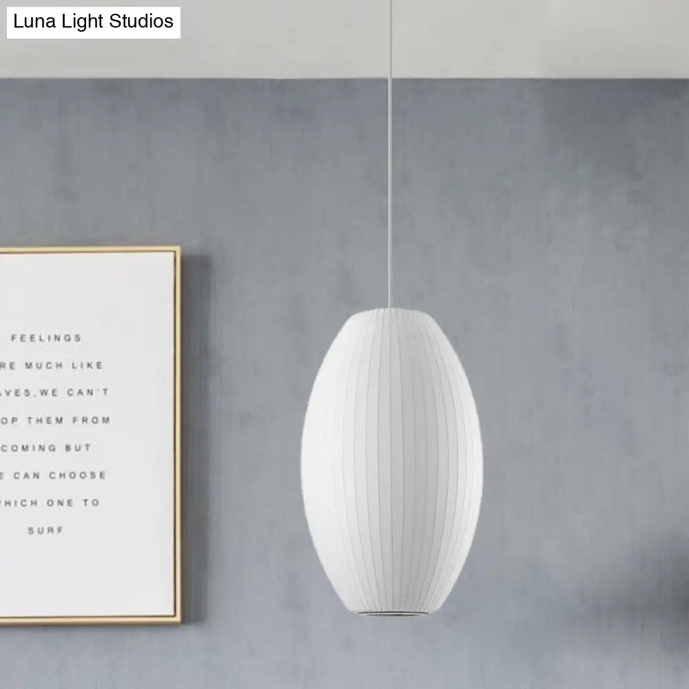 Cigar Pendant: Contemporary Fabric 1-Light White Hanging Ceiling Light-6.5/12/14
