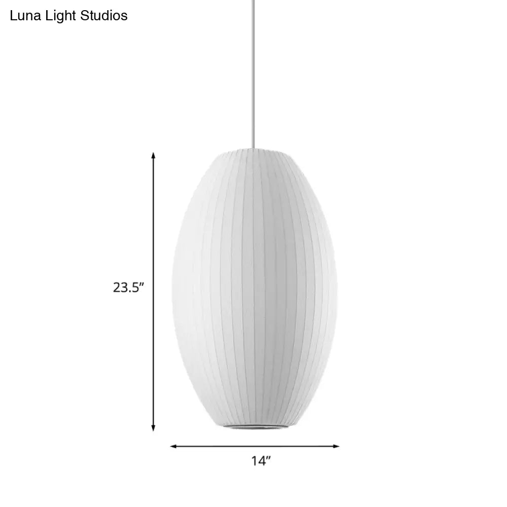 Cigar Pendant: Contemporary Fabric 1-Light White Hanging Ceiling Light-6.5/12/14