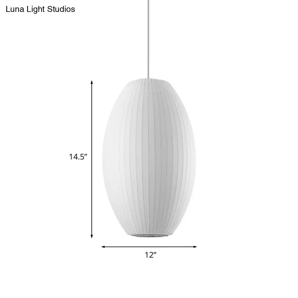 Cigar Pendant: Contemporary Fabric 1-Light White Hanging Ceiling Light-6.5/12/14