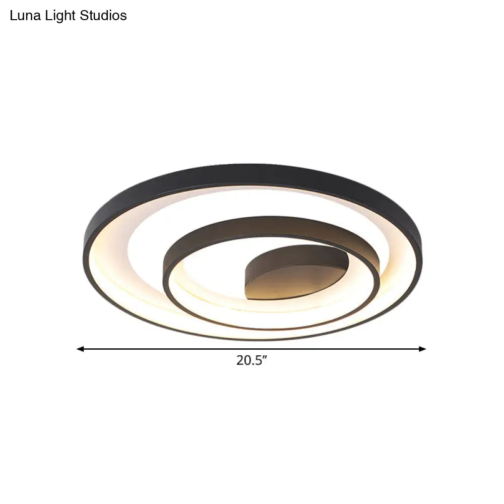 Circle Ceiling Lamp - Metallic Flush Mount Lighting In Black With Warm/White Led Light