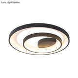 Circle Ceiling Lamp - Metallic Flush Mount Lighting In Black With Warm/White Led Light