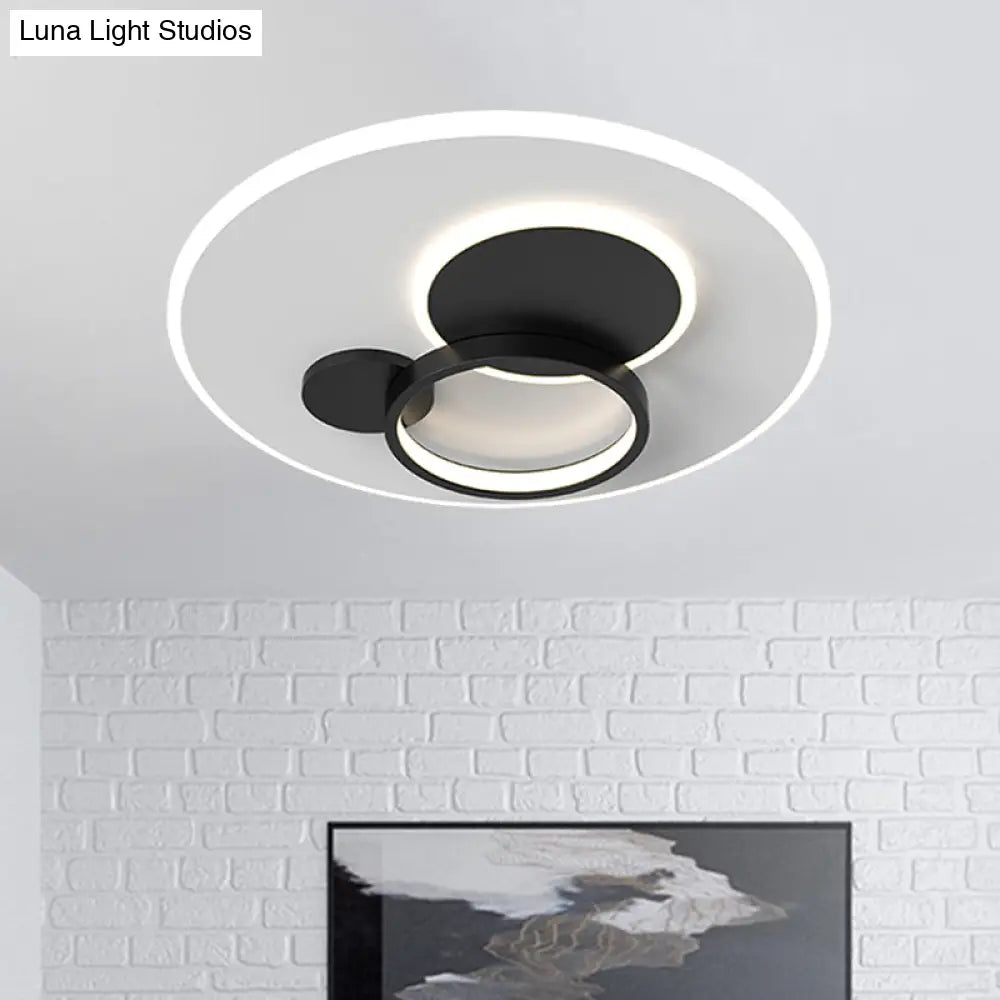 Circle Flush Mounted Led Light Fixture - 16’/19.5’ Diameter Simple Metal Design Black/Gold