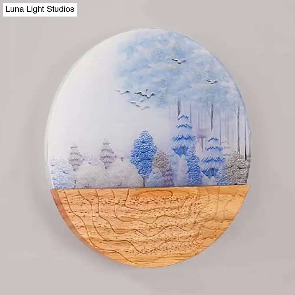 Circle Living Room Wall Light In Natural View Wood Rustic Beige