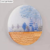 Circle Living Room Wall Light In Natural View Wood Rustic Beige