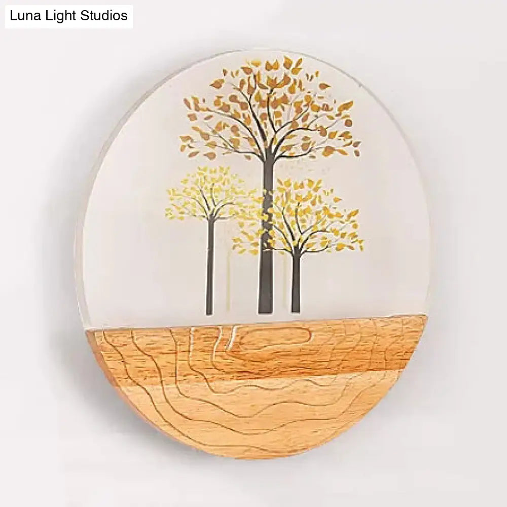 Circle Living Room Wall Light In Natural View Wood Rustic Beige