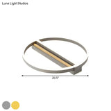 Circle Semi Flush Mount Metal Led Ceiling Fixture In Gold/Grey - 16.5’/20.5’ Wide Minimalistic