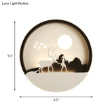 Circular Acrylic Wall Lamp With Elk Deer Pattern In Minimal Black - Led Mount Light
