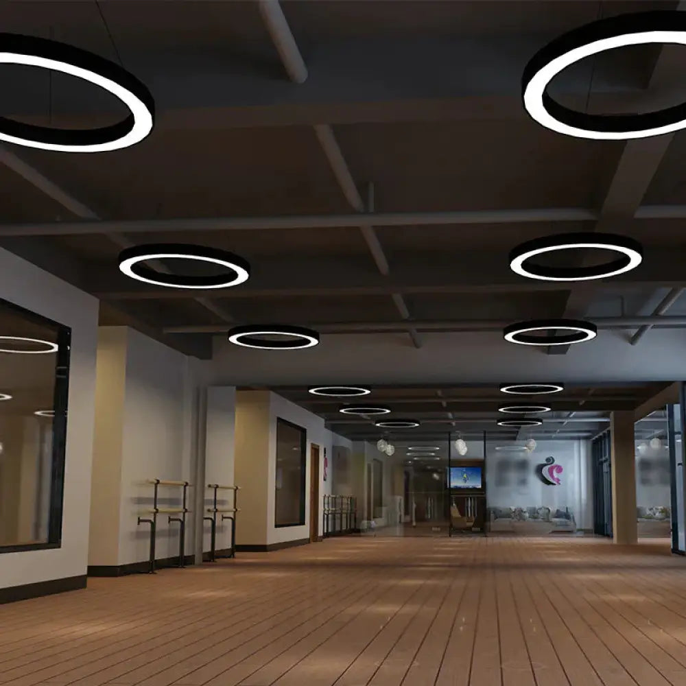 Circular LED Pendant Light in Black Black / 16’’ Lights