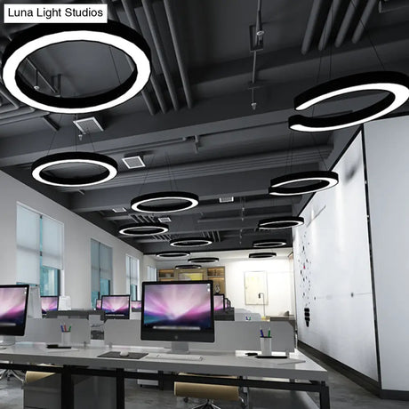 Minimalist Circle Led Pendant Light Kit - Office Hanging Lamp In Black Sizes: 16 23.5 47