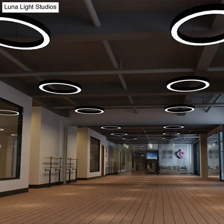 Minimalist Circle Led Pendant Light Kit - Office Hanging Lamp In Black Sizes: 16 23.5 47 /