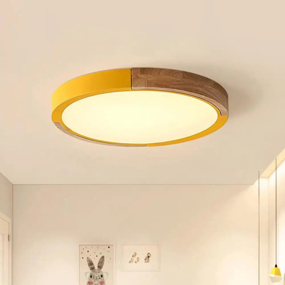 Circular Macaron Led Flush Mount Ceiling Light In 3 Colors And 2 Options 16’/19.5’ Wide Yellow
