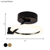 Circular Semi Flush Mount Minimalist Metal Led Light Fixture - Black/Gold (Warm/White Light)