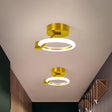 Circular Semi Flush Mount Minimalist Metal Led Light Fixture - Black/Gold (Warm/White Light) Gold /