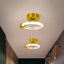 Circular Semi Flush Mount Minimalist Metal Led Light Fixture - Black/Gold (Warm/White Light) Gold /