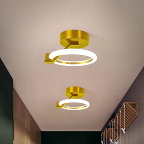Circular Semi Flush Mount Minimalist Metal Led Light Fixture - Black/Gold (Warm/White Light) Gold /