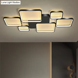 Circular/Square Metal Flush Mount Ceiling Lamp With 6 Contemporary Lights In Black/Gold And