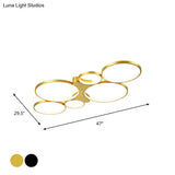 Circular/Square Metal Flush Mount Ceiling Lamp With 6 Contemporary Lights In Black/Gold And