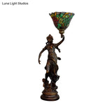 Clara - Tiffany Table Lighting in Bronze with Angel Statue Night Stand Light