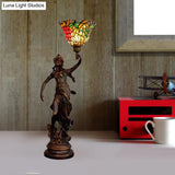 Clara - Tiffany Table Lighting in Bronze with Angel Statue Night Stand Light