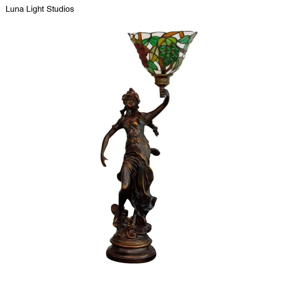 Clara - Tiffany Table Lighting in Bronze with Angel Statue Night Stand Light